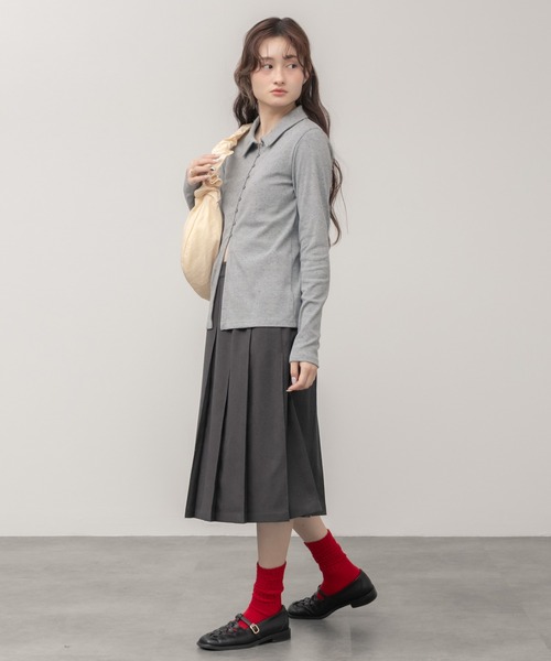 試着のみ美品 バトナー ウール ポロシャツ ロングスリーブ チャコールグレー 2 公式・アウトレット】コメリナ/ ロングスリーブポロ（ユニセックス