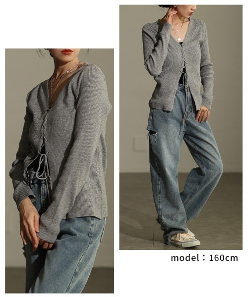 Sawa a la mode（サワアラモード）の「レースアップニットトップス（ニット/セーター・レディース・グレー/ブラック/アイボリー・FREE）」の15枚目の写真