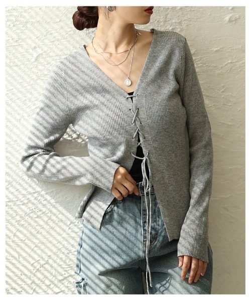 Sawa a la mode（サワアラモード）の「レースアップニットトップス（ニット/セーター・レディース・グレー/ブラック/アイボリー・FREE）」の17枚目の写真