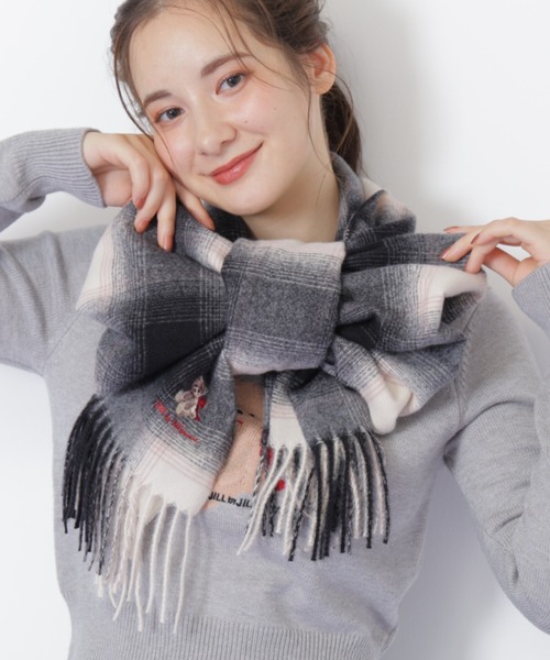 BEARシリーズ＞Holidayベア刺繍チェックストール/マフラー ギフト