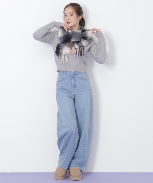 BEARシリーズ＞Holidayベア刺繍チェックストール/マフラー ギフト