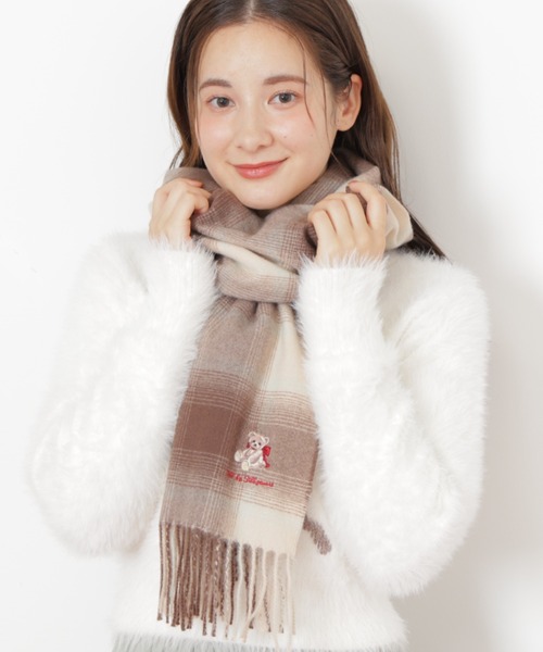 BEARシリーズ＞Holidayベア刺繍チェックストール/マフラー ギフト