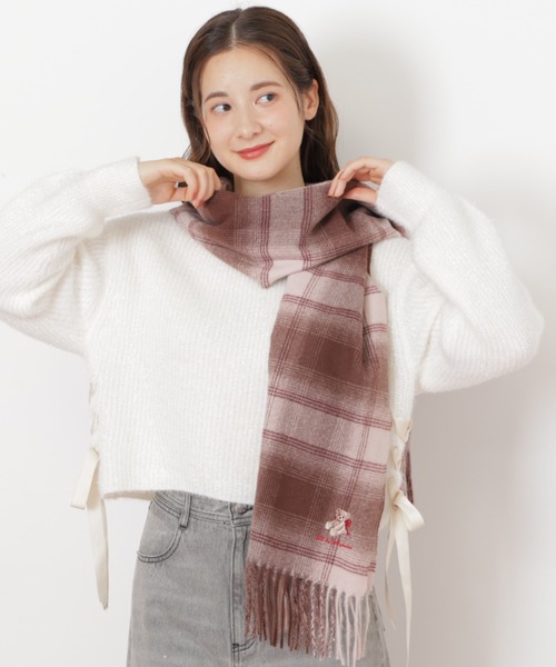BEARシリーズ＞Holidayベア刺繍チェックストール ギフト/プレゼント