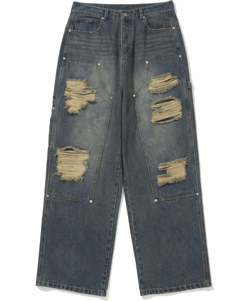 NOT4NERD(ノットフォーナード)の「Destroyed Double Knee Carpenter Pants - Deep Blue(デニムパンツ・レディース・その他・MEDIUM/LARGE/X-LARGE)」の2枚目の写真