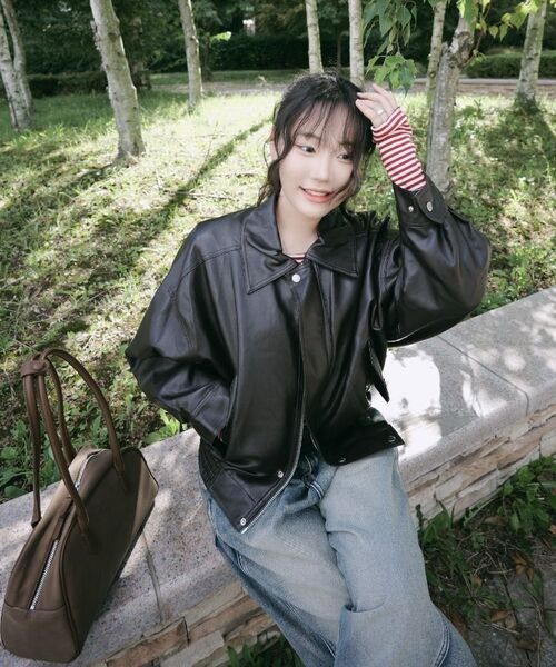 LADY VOLUME（レディーボリューム）の「465 VEGAN LEATHER BLOUSON_BURGANDY（ライダースジャケット・レディース・その他・FREE）」の4枚目の写真