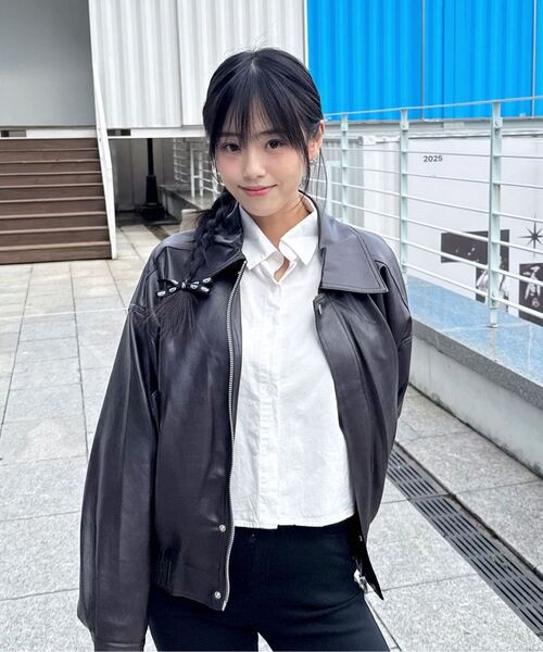 LADY VOLUME（レディーボリューム）の「465 VEGAN LEATHER BLOUSON_BURGANDY（ライダースジャケット・レディース・その他・FREE）」の5枚目の写真