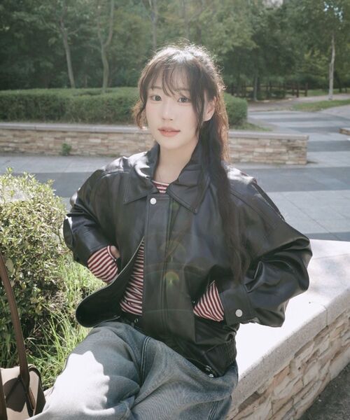 LADY VOLUME（レディーボリューム）の「465 VEGAN LEATHER BLOUSON_BURGANDY（ライダースジャケット・レディース・その他・FREE）」の6枚目の写真