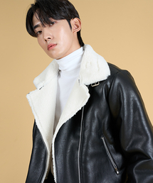 KOLEAT（コレット）の「(男女共用) ベルト脱着クラックプリーツオーバーサイズムートンジャケット [Black_White]（ムートンコート）」