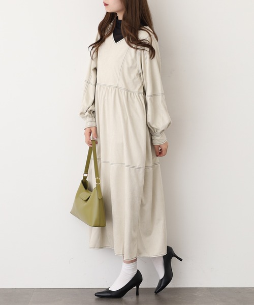 believebibiワンピース ぬく盛り ] 選べる丈 キーネックマキシワンピース [E3435