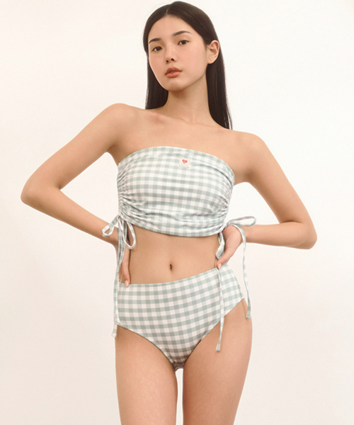SET]チェックリボンチューブトップ/スカート+ハイブリフ（Mint）（水着