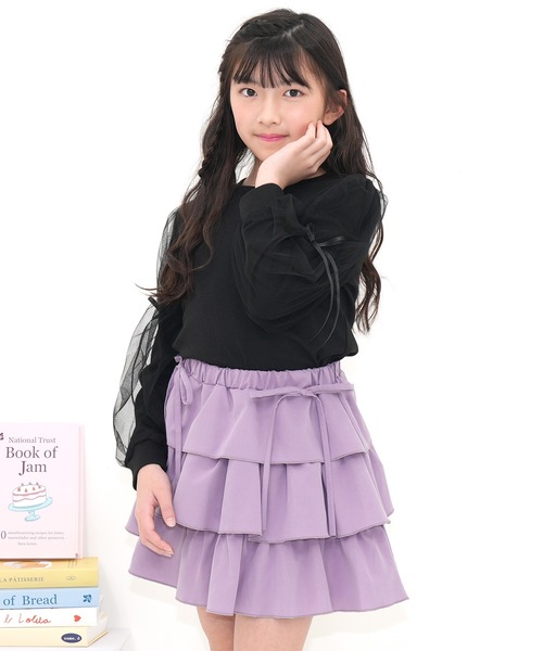 Bee des Bee(ビーデスビー)の「リボン付きティアードスカート(スカート・キッズ・ブラック/ラベンダー・100cm/150cm/120cm/130cm/140cm/110cm)」の7枚目の写真