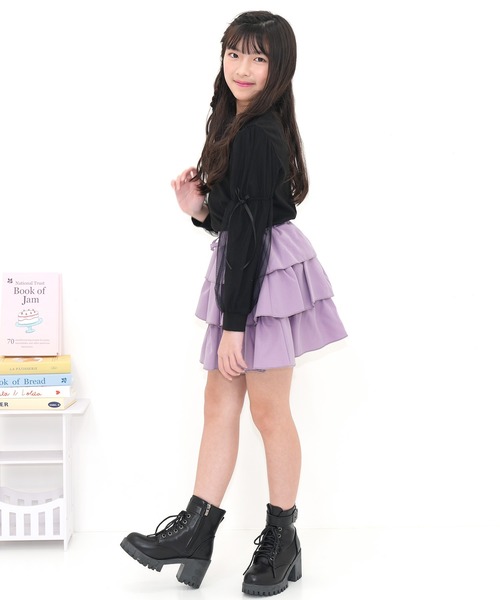 Bee des Bee(ビーデスビー)の「リボン付きティアードスカート(スカート・キッズ・ブラック/ラベンダー・100cm/150cm/120cm/130cm/140cm/110cm)」の11枚目の写真