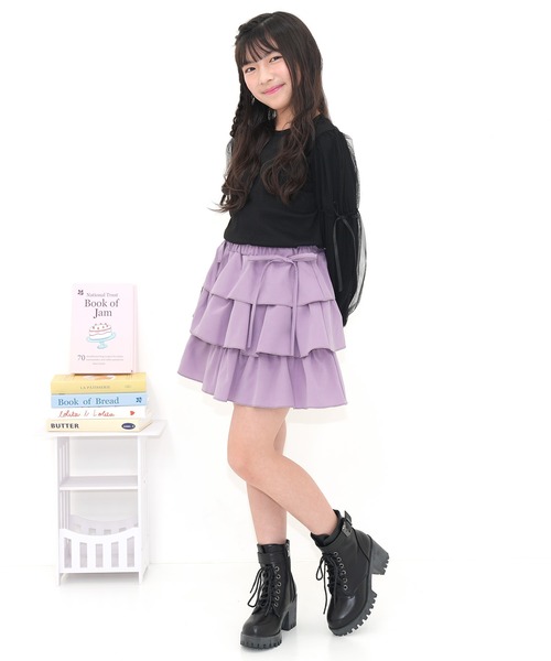 Bee des Bee(ビーデスビー)の「リボン付きティアードスカート(スカート・キッズ・ブラック/ラベンダー・100cm/150cm/120cm/130cm/140cm/110cm)」の9枚目の写真