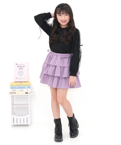 Bee des Bee(ビーデスビー)の「リボン付きティアードスカート(スカート・キッズ・ブラック/ラベンダー・100cm/150cm/120cm/130cm/140cm/110cm)」の10枚目の写真