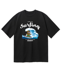 サーフィンベアオーバーフィット半袖Tシャツ[ブラック]