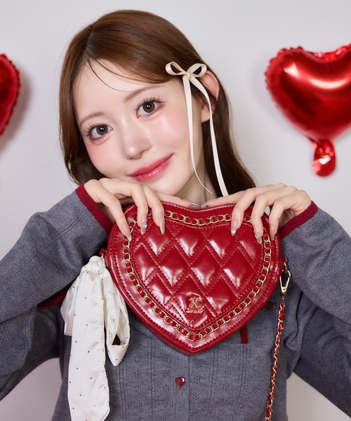 one after another NICE CLAUP（ワンアフターアナザーナイスクラップ）の「【Heart Collection】キルティングハートチェーンバッグ（ショルダーバッグ・レディース・アイボリー/ブラック/ピンク/レッド・FREE）」の12枚目の写真