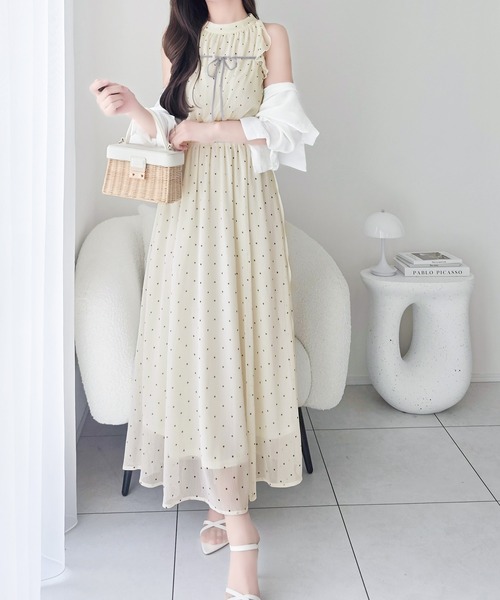 mily bilet(ミウィビレット)の「【mily bilet】女性らしさを引き立てるディテールが魅力。アメスリ リボンタイワンピース (ロング丈)(ワンピース・レディース・ブラック系1/アイボリー系1/ブラック/ドット・LARGE/MEDIUM/SMALL/X-LARGE)」の21枚目の写真
