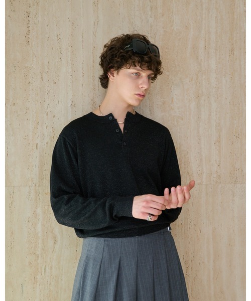 Lame Blend Henley Neck Knit / ラメブレンドヘンリーネックニット