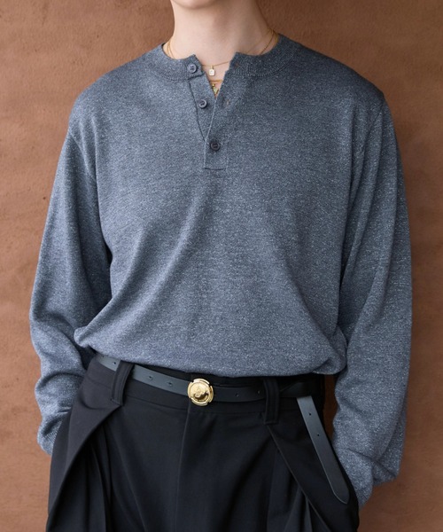soerte（ソエルテ）の「Lame Blend Henley Neck Knit / ラメブレンドヘンリーネックニット（ニット/セーター・メンズ・グレー/アイボリー/ブラック/ライトブルー・1/2/3）」の11枚目の写真