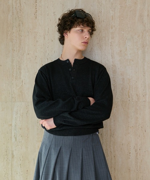 Lame Blend Henley Neck Knit / ラメブレンドヘンリーネックニット