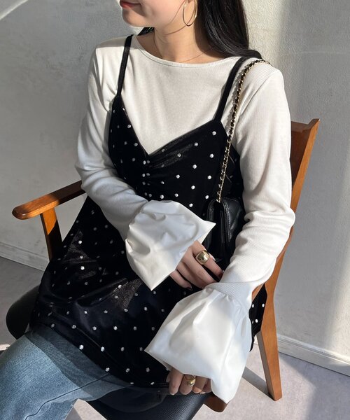 prose verse(プロズヴェール)の「袖バルーンリブカットトップス(Tシャツ/カットソー・レディース・オフホワイト/ブラウン/ブラック・LARGE/MEDIUM)」の2枚目の写真