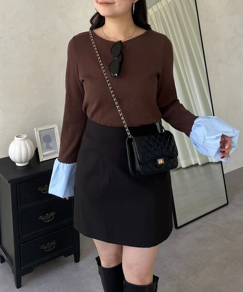 prose verse(プロズヴェール)の「袖バルーンリブカットトップス(Tシャツ/カットソー・レディース・オフホワイト/ブラウン/ブラック・LARGE/MEDIUM)」の11枚目の写真