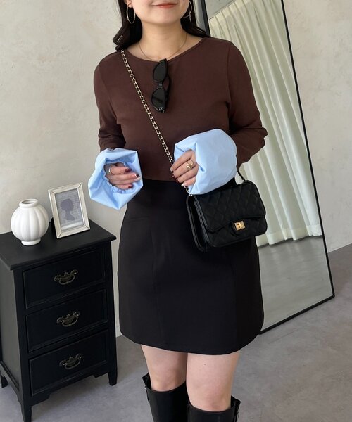 prose verse(プロズヴェール)の「袖バルーンリブカットトップス(Tシャツ/カットソー・レディース・オフホワイト/ブラウン/ブラック・LARGE/MEDIUM)」の12枚目の写真