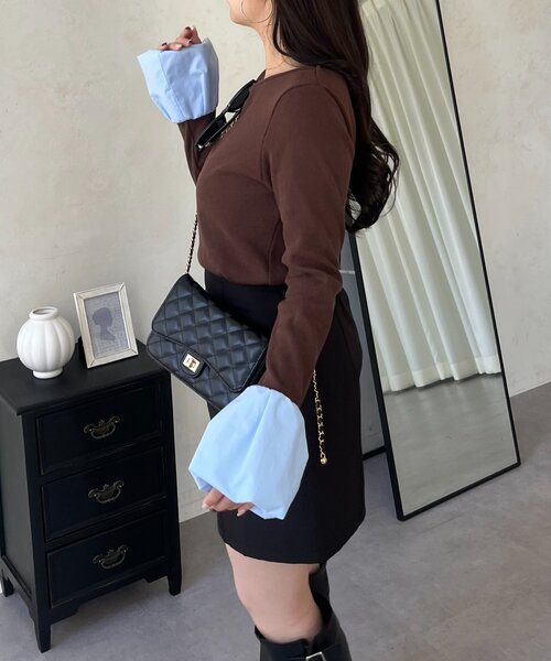 prose verse(プロズヴェール)の「袖バルーンリブカットトップス(Tシャツ/カットソー・レディース・オフホワイト/ブラウン/ブラック・LARGE/MEDIUM)」の15枚目の写真