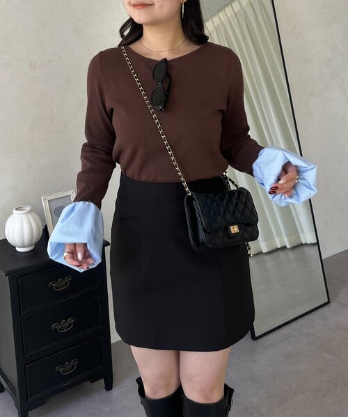 prose verse(プロズヴェール)の「袖バルーンリブカットトップス(Tシャツ/カットソー・レディース・オフホワイト/ブラウン/ブラック・LARGE/MEDIUM)」の4枚目の写真