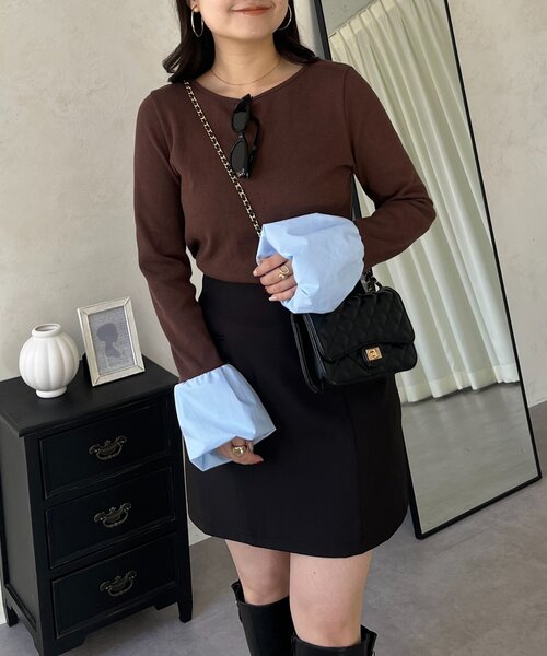 prose verse(プロズヴェール)の「袖バルーンリブカットトップス(Tシャツ/カットソー・レディース・オフホワイト/ブラウン/ブラック・LARGE/MEDIUM)」の5枚目の写真