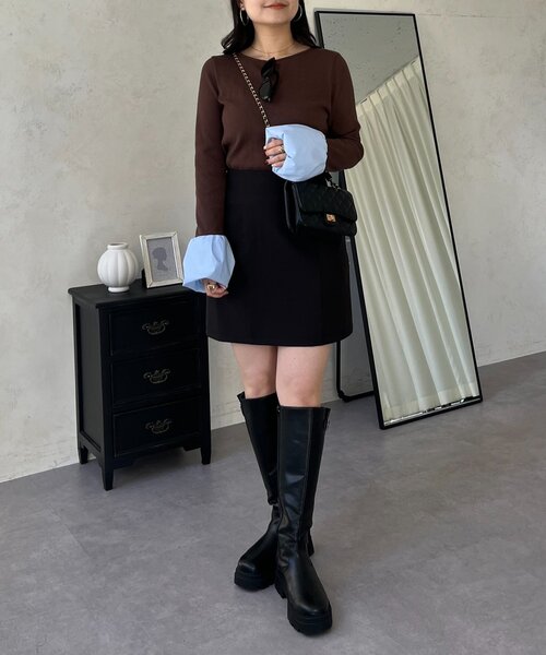 prose verse(プロズヴェール)の「袖バルーンリブカットトップス(Tシャツ/カットソー・レディース・オフホワイト/ブラウン/ブラック・LARGE/MEDIUM)」の6枚目の写真