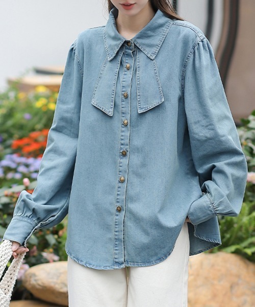 ONEP STAR(ワンピスター)の「デニムフリルカラーブラウス(シャツ/ブラウス・レディース・ライトブルー/ダークブルー・MEDIUM/X-LARGE/LARGE)」の12枚目の写真