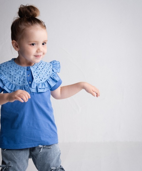 maarook（マルーク）の「天竺レース衿Tシャツ（Tシャツ/カットソー・キッズ・ブルー/ホワイト・100cm/110cm/120cm/130cm/90cm）」の7枚目の写真