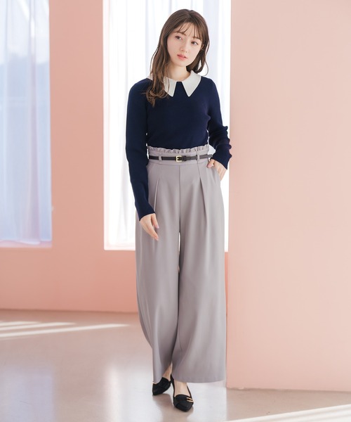 MISCH MASCH(ミッシュマッシュ)の「2026春夏新作 4wayポロ衿リブニット(ニット/セーター・レディース・ネイビー/ホワイト/グリーン・フリ-)」の8枚目の写真