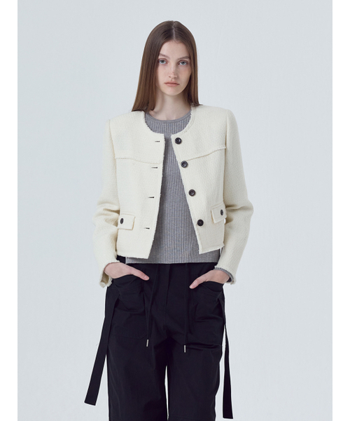 ETMON(エトモン)の「Cut-Off Button Tweed Jacket Ivory(その他アウター・レディース・その他・S/M)」の1枚目の写真