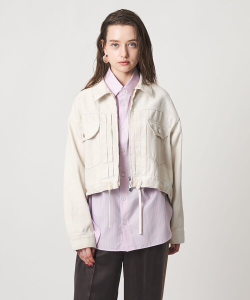 ASTRAET(アストラット)の「<ASTRAET>コーティング ジップ デニムジャケット UNISEX(デニムジャケット・レディース・オフホワイト/ブラック・FREE)」の1枚目の写真