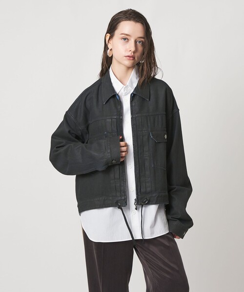 ASTRAET(アストラット)の「<ASTRAET>コーティング ジップ デニムジャケット UNISEX(デニムジャケット・レディース・オフホワイト/ブラック・FREE)」の2枚目の写真