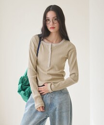 【WEB限定】ランダムリブ ヘンリーネック スナッププルオーバー