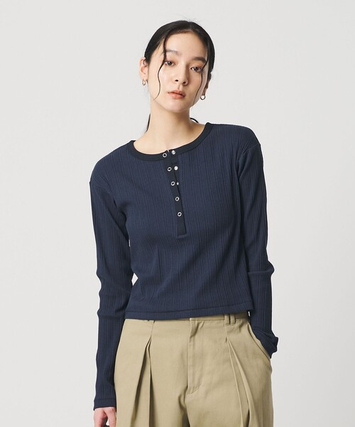 BEAUTY&YOUTH UNITED ARROWS（ビューティーアンドユースユナイテッドアローズ）の「【WEB限定】ランダムリブ ヘンリーネック スナッププルオーバー（Tシャツ/カットソー・レディース・グレー系/ネイビー/ライトピンク/ベージュ・FREE）」の3枚目の写真