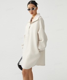 Dalfwin | 韓国ファッション ハーフジップスウェットハイネックミニワンピース(ワンピース)