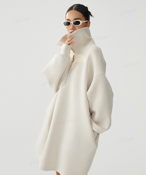 Dalfwin（ダールフィン）の「韓国ファッション ハーフジップスウェットハイネックミニワンピース（ワンピース・レディース・ライトベージュ/ベージュ系その他・FREE）」の6枚目の写真