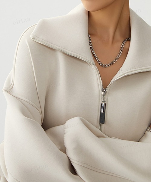 Dalfwin（ダールフィン）の「韓国ファッション ハーフジップスウェットハイネックミニワンピース（ワンピース・レディース・ライトベージュ/ベージュ系その他・FREE）」の13枚目の写真