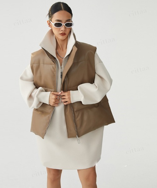 Dalfwin（ダールフィン）の「韓国ファッション ハーフジップスウェットハイネックミニワンピース（ワンピース・レディース・ライトベージュ/ベージュ系その他・FREE）」の15枚目の写真