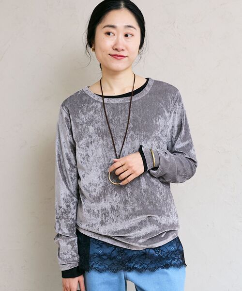 le.coeur blanc（ルクールブラン）の「メッシュベロアカットソー（Tシャツ/カットソー・レディース・ライトグレー・38）」の9枚目の写真