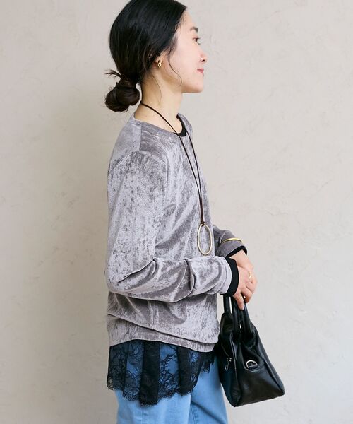 le.coeur blanc（ルクールブラン）の「メッシュベロアカットソー（Tシャツ/カットソー・レディース・ライトグレー・38）」の10枚目の写真
