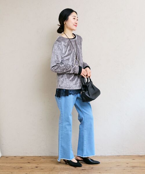 le.coeur blanc（ルクールブラン）の「メッシュベロアカットソー（Tシャツ/カットソー・レディース・ライトグレー・38）」の14枚目の写真