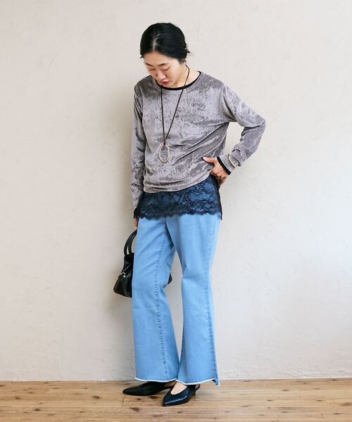 le.coeur blanc（ルクールブラン）の「メッシュベロアカットソー（Tシャツ/カットソー・レディース・ライトグレー・38）」の16枚目の写真