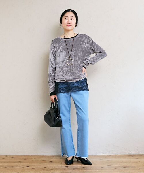 le.coeur blanc（ルクールブラン）の「メッシュベロアカットソー（Tシャツ/カットソー・レディース・ライトグレー・38）」の17枚目の写真