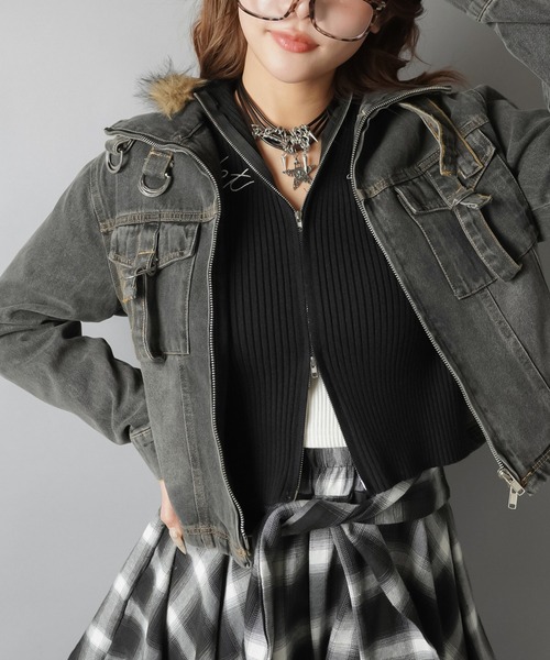 SPINNS(スピンズ)の「美シルエットで差がつく☆コンパクトデニムジャケット(その他アウター・レディース・カモフラージュ/ブラック・ONESIZE)」の19枚目の写真