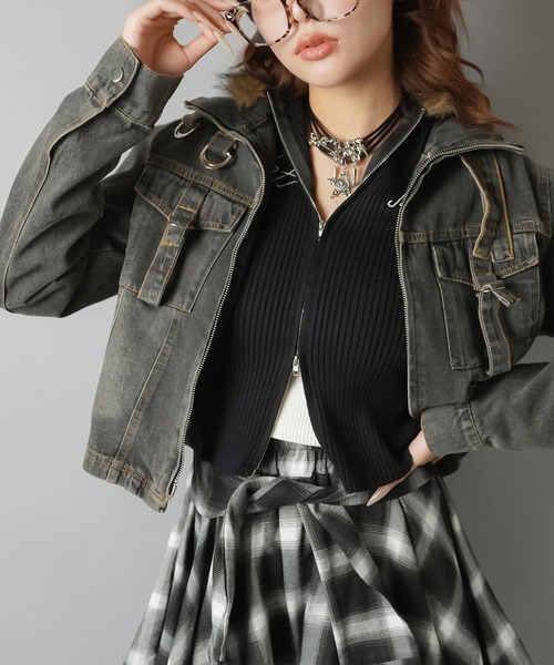 SPINNS(スピンズ)の「美シルエットで差がつく☆コンパクトデニムジャケット(その他アウター・レディース・カモフラージュ/ブラック・ONESIZE)」の18枚目の写真